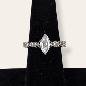 White Glass Navette Accent Ring